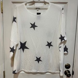 Avenue Womens Ivory Slate Gray Stars Top 22/24 Dolman Sleeves Shirt New